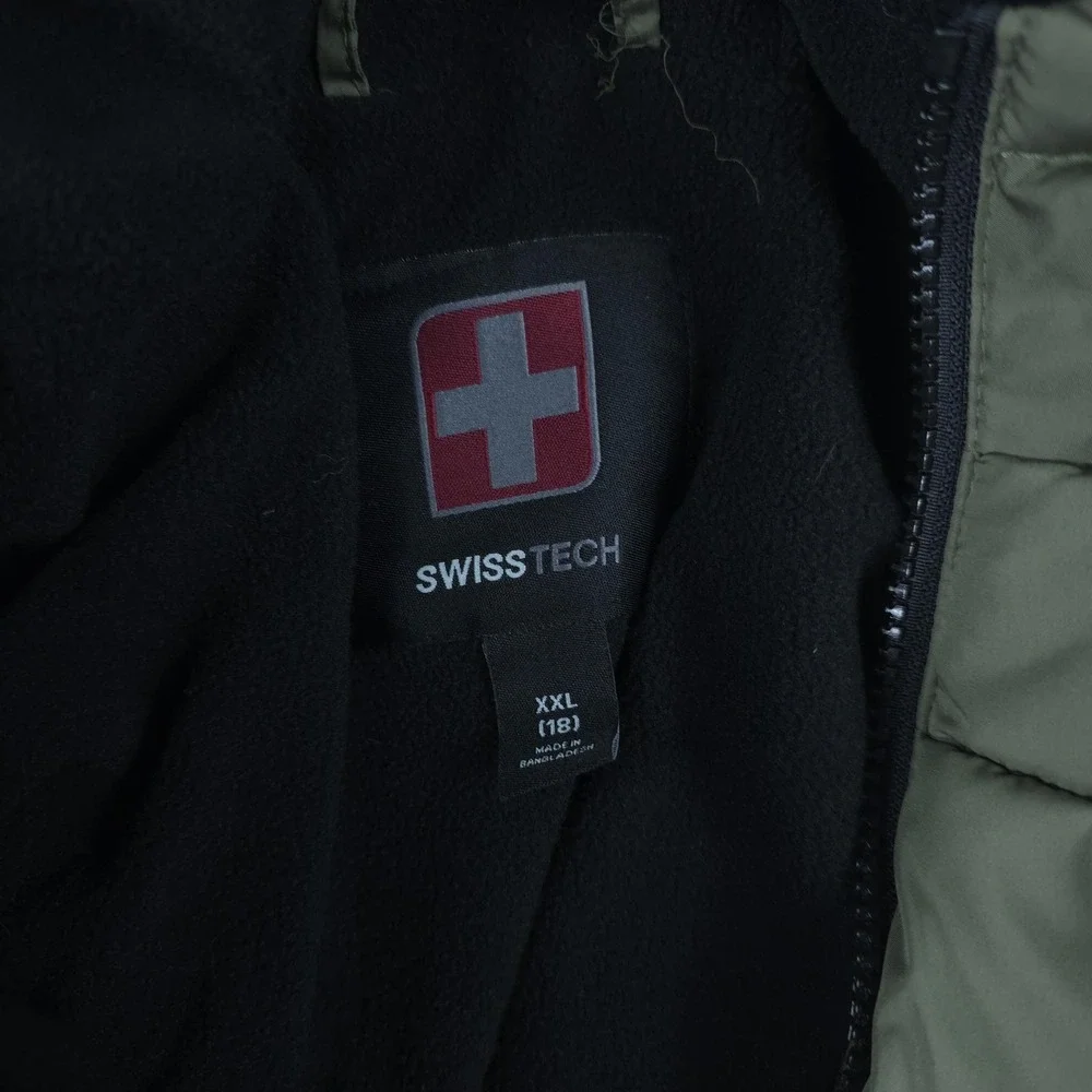 SWISSTECH Puffer Jacket Boys 18 Green Insulated Hooded Full Zip Winter Coat